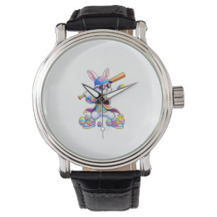 Grappige Tie Dye Konijn Honkbal Paashaas Mannen Jo Horloge