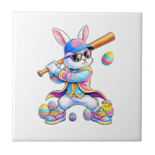 Grappige Tie Dye Konijn Honkbal Paashaas Mannen Jo Tegeltje