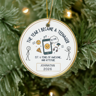 Grappige Tiener Kerstmis Aangepaste Naam Jaar Keramisch Ornament