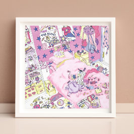 Grappige Tiener Meisjes Rommelige Slaapkamer Cute Foto Afdruk