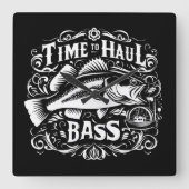 Grappige tijd om Bass Vissen Boat Haul Vierkante Klok (Voorkant)