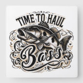 Grappige tijd voor Haul Bass Gevist Vierkante Klok (Voorkant)