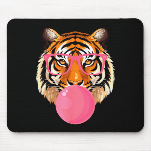 Grappige Tijger Bril Blaast Bubble Gum Schattig Ti Muismat