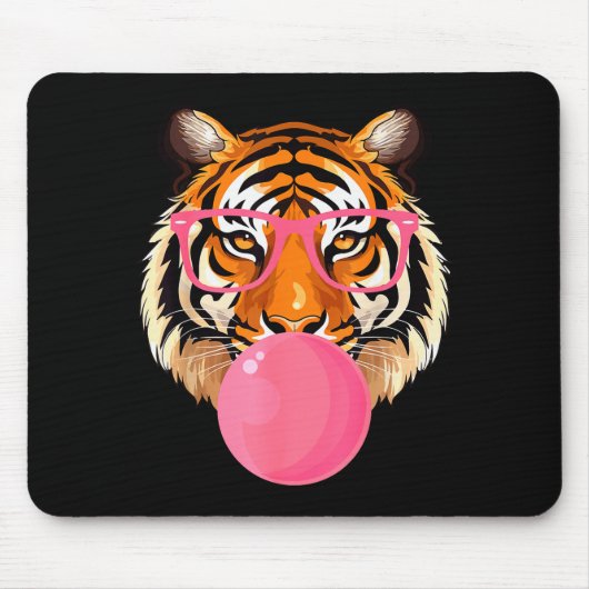Grappige Tijger Bril Blaast Bubble Gum Schattig Ti Muismat (Voorkant)