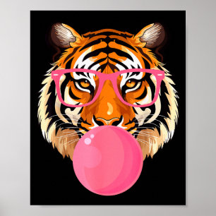 Grappige Tijger Bril Blaast Bubble Gum Schattige T Poster