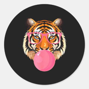 Grappige Tijger Gles Blaast Bubble Gum Schattig Ti Ronde Sticker