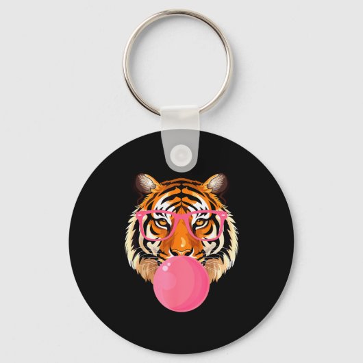 Grappige Tijger Gles Blaast Bubble Gum Schattig Ti Sleutelhanger (Voorkant)