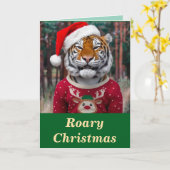 Grappige Tijger Kerstmis Kaart (Gele Bloem)