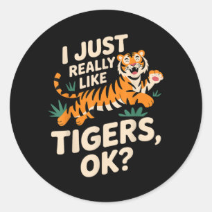 Grappige Tijger Kunst voor Mannen Vrouwen Jongens Ronde Sticker