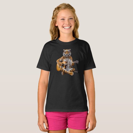 Grappige Tijger Rockster Kinder T-Shirt (Voorkant volledig)