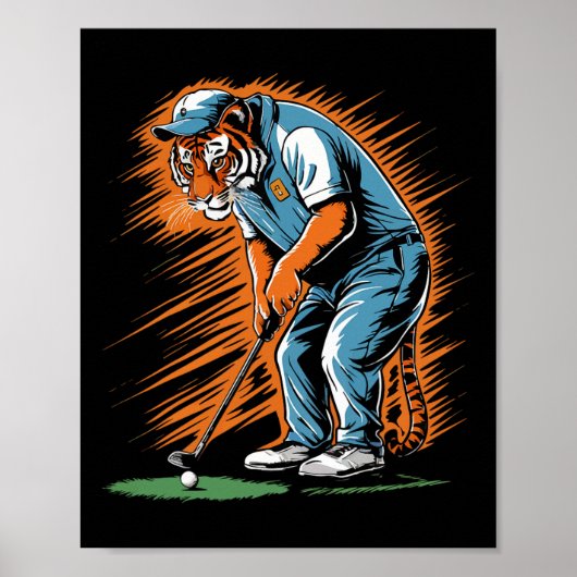 Grappige Tijger Speelt Golf Grappig Dier Golfer Ti Poster (Voorkant)