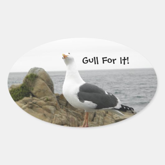 Grappige Tilt Head Seagull Ovale Sticker (Voorkant)