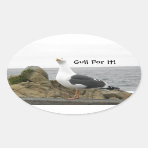 Grappige Tilt Head Seagull Ovale Sticker