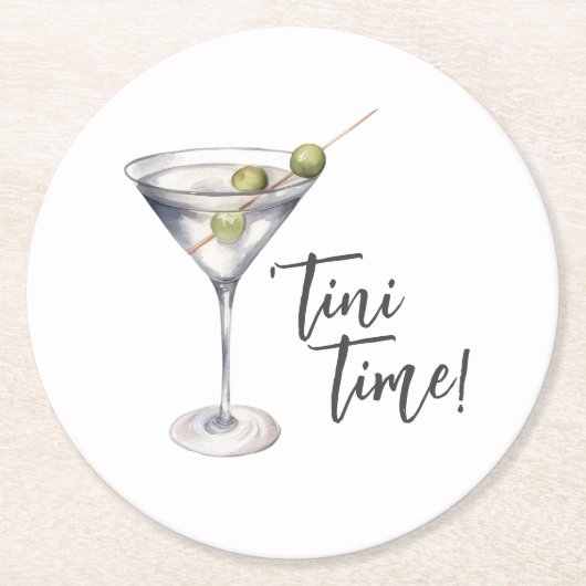 Grappige 'Tini tijd Martini cocktail Ronde Kartonnen Onderzetter (Voorkant)