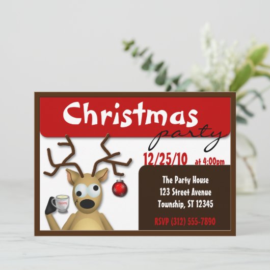 Grappige Tipsy Rendier Kerstuitnodigingen Kaart (Staand voorkant)