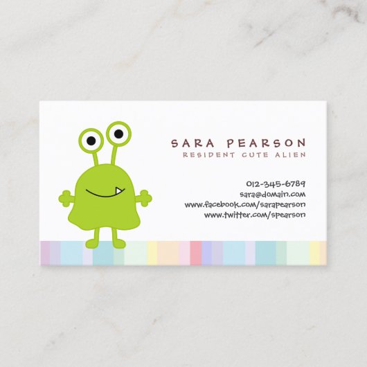 Grappige titel Schattige GreenMonster Alien Kinder Visitekaartje (Voorkant)