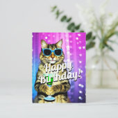 Grappige toasting cat verjaardag briefkaart (Staand voorkant)