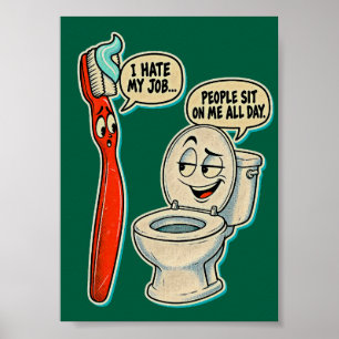 Grappige toilet en tandenborstel badkamer humor poster