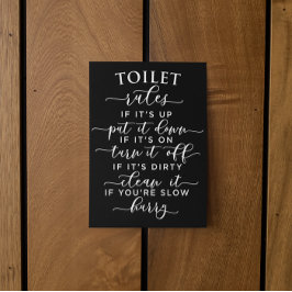 Grappige Toiletregels – Elegante witte tekst op zw Briefkaart