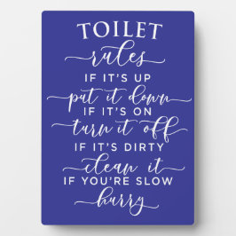 Grappige Toiletregels – Elegante witte tekst op zw Fotoplaat