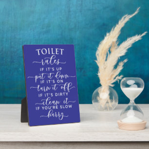 Grappige Toiletregels – Elegante witte tekst op zw Fotoplaat