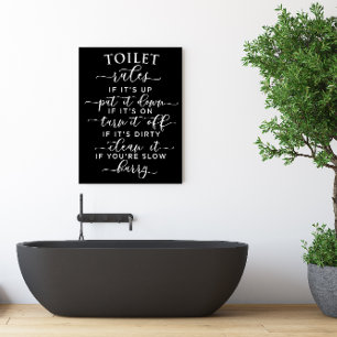 Grappige Toiletregels – Elegante witte tekst op zw Poster
