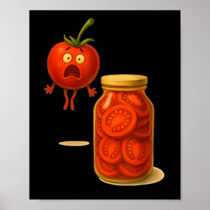 Grappige tomaat verrast een pot gesneden tomaten poster