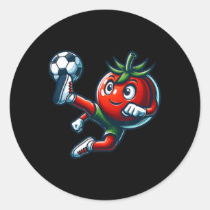 Grappige Tomaat Voetbalspeler die Byll Mascotte Sl Ronde Sticker