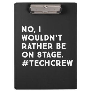 Grappige toneelmeester en technische crew levensci klembord