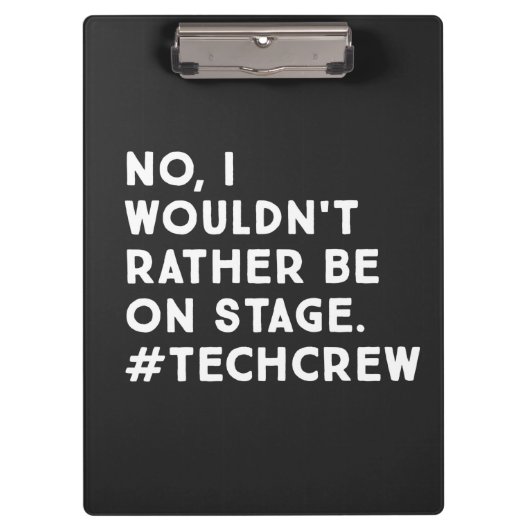Grappige toneelmeester en technische crew levensci klembord (Voorkant)
