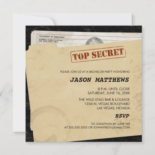 Grappige Top Secret Bachelorfeest Uitnodigingen (Voorkant)