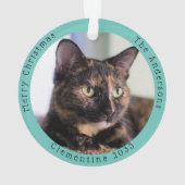 Grappige Tortie Kat Meets Santa Foto Kerstmis Ornament (achterkant)