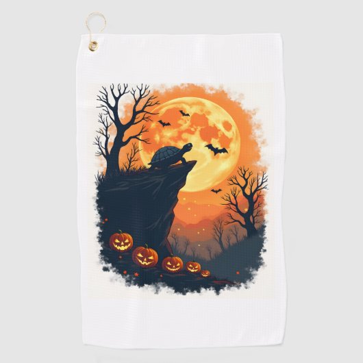Grappige Tortoise Halloween Silhouette Spooky Tort Golfhanddoek (Voorkant)