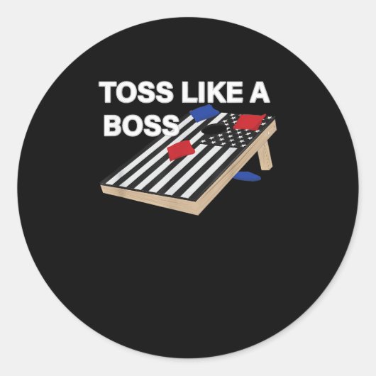 Grappige toss zoals baas Cornhole Competition Amer Ronde Sticker (Voorkant)