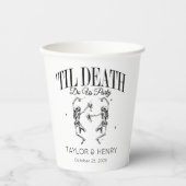 Grappige tot de dood ons scheidt feest huwelijksfe papieren bekers (Voorkant)