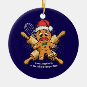 Grappige "Tough Battle" Kerstman Van Gemberkoek Ke Keramisch Ornament