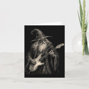 Grappige Tovenaar die Elektrische Gitaar Rockmuzie Kaart