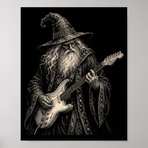 Grappige Tovenaar die Elektrische Gitaar Rockmuzie Poster