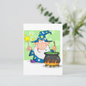 Grappige Tovenaar die met Toverstokje en het Briefkaart (Staand voorkant)