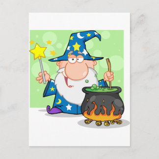 Grappige Tovenaar die met Toverstokje en het Briefkaart