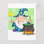 Grappige Tovenaar die met Toverstokje en het Briefkaart (Voorkant)