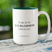 Grappige tranen van mijn backgammon tegenstanders tweekleurige koffiemok