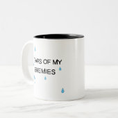 Grappige tranen van mijn vijanden sarcastisch mode tweekleurige koffiemok (Voorkant links)