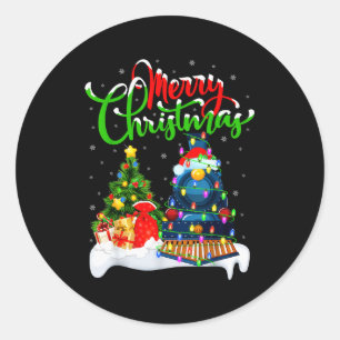 Grappige Treinliefhebber Kerstverlichting Santa Tr Ronde Sticker