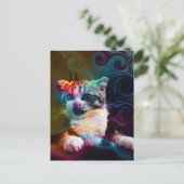 GRAPPIGE TRENDY KLEURRIJKE KAT KUNST BRIEFKAART (Staand voorkant)
