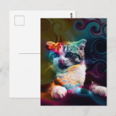 GRAPPIGE TRENDY KLEURRIJKE KAT KUNST BRIEFKAART (Voorkant / Achterkant)