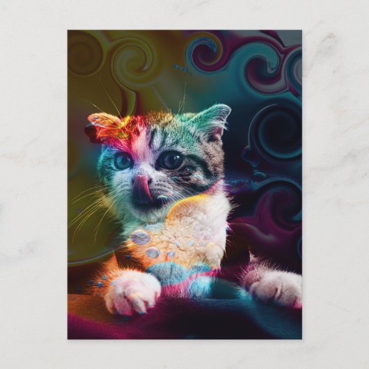 GRAPPIGE TRENDY KLEURRIJKE KAT KUNST BRIEFKAART (Voorkant)