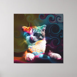 GRAPPIGE TRENDY KLEURRIJKE KAT KUNST CANVAS AFDRUK