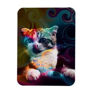 GRAPPIGE TRENDY KLEURRIJKE KAT KUNST MAGNEET