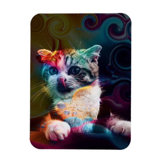 GRAPPIGE TRENDY KLEURRIJKE KAT KUNST MAGNEET (Verticaal)